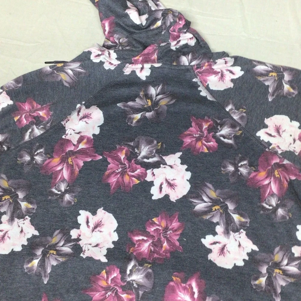 Floral Print Hooded Sweatshirt - Gray & Pink - Picture 8 of 10